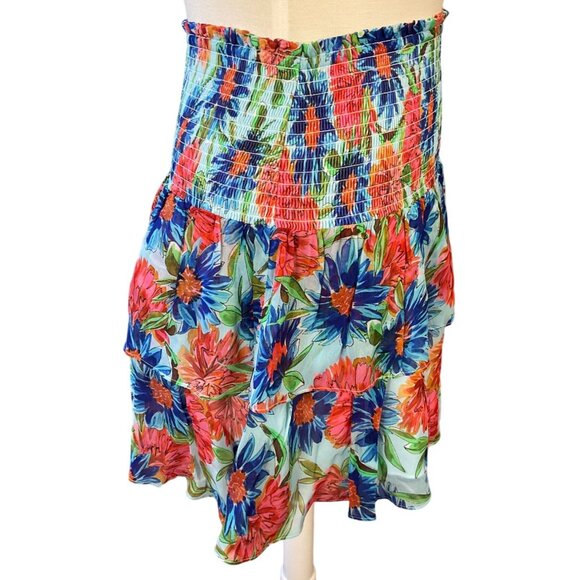 MILLY Wyatt Painted Dahlia Print Smocked Elastic Waist Tiered Lined Skirt S NWOT - Picture 5 of 9